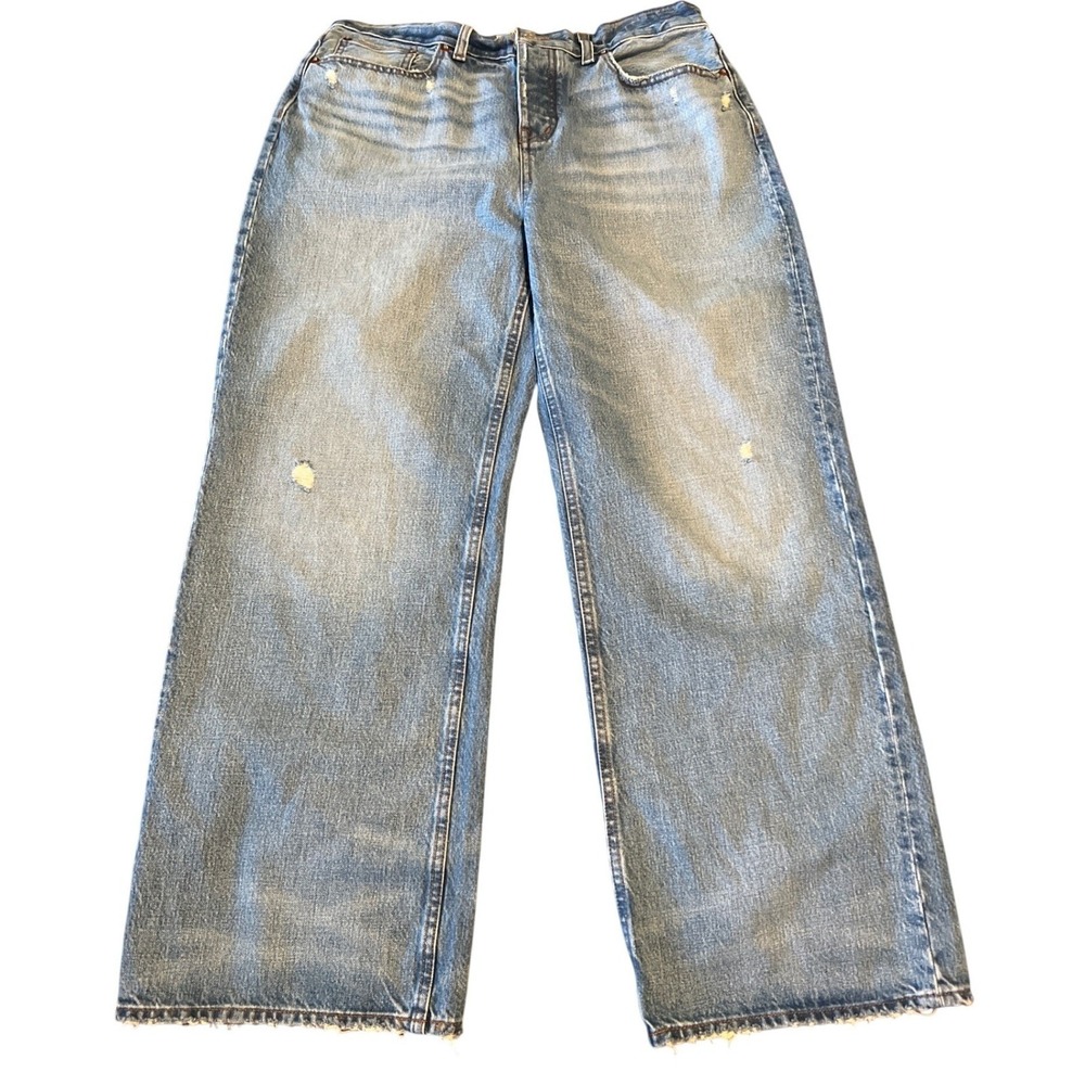 Madewell High Rise Wide Leg Distressed Jeans Light Wash Blue 100 Cotton 28 Crop